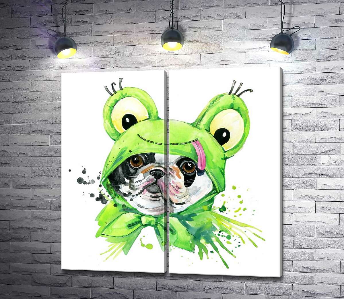 модульна картина Плямистий мопс в костюмі жаби