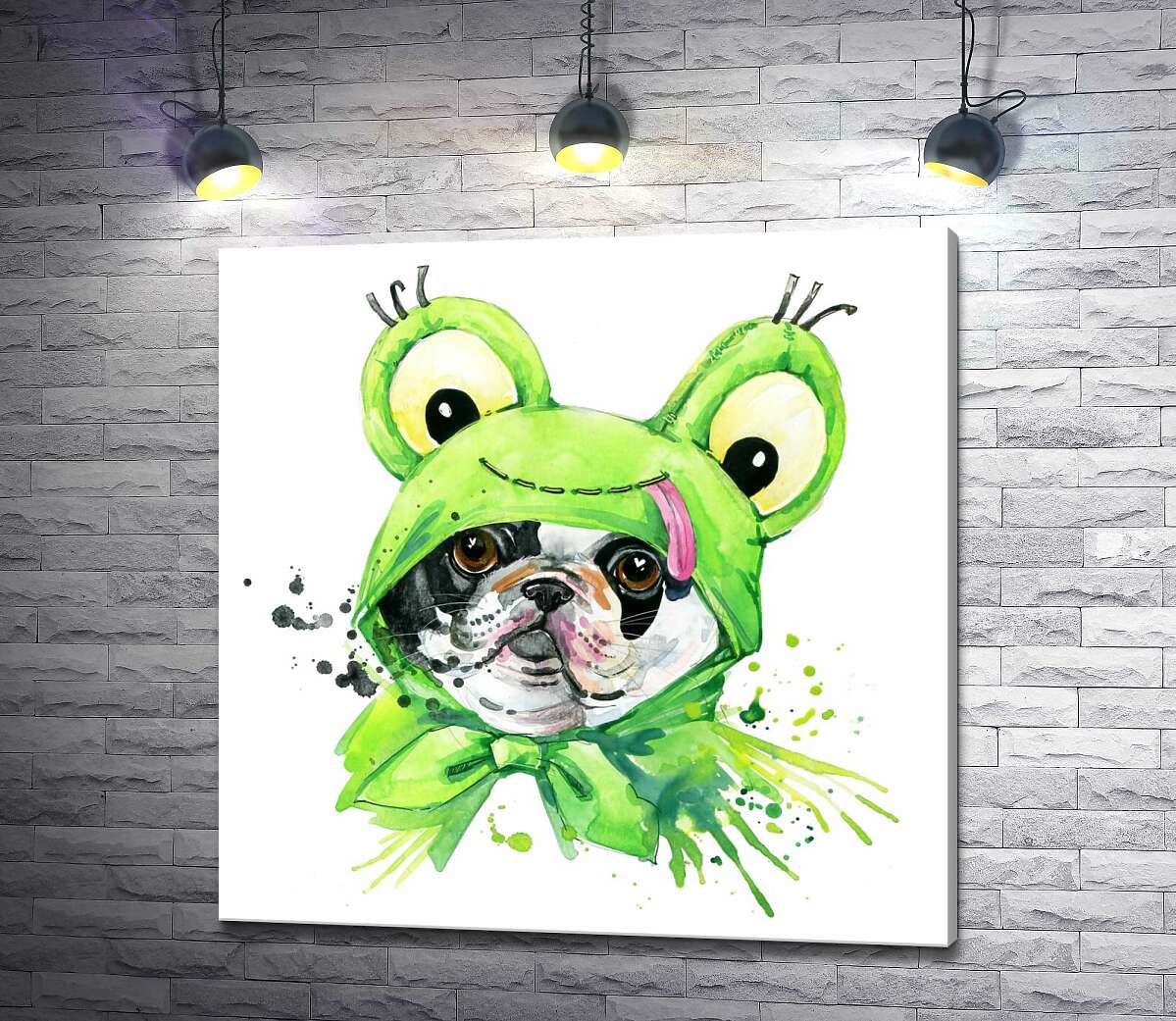 картина Плямистий мопс в костюмі жаби