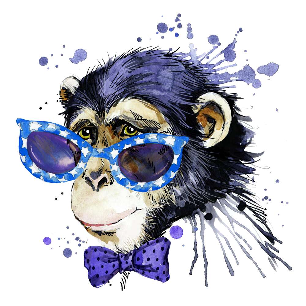 картина-постер Силуэт обезьяны в синих очках и с бабочкой