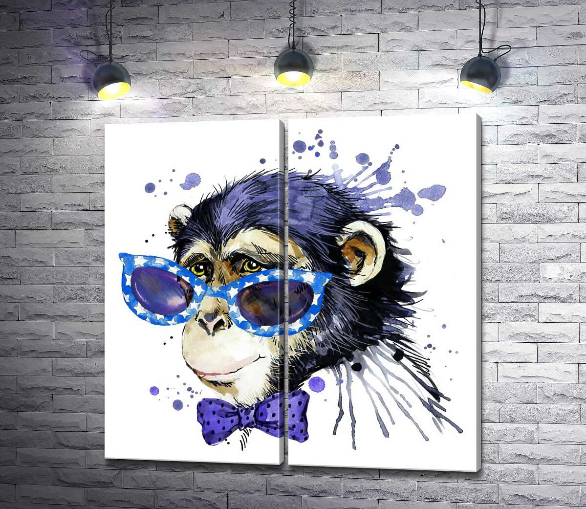 модульна картина Силует мавпи в синіх окулярах та з метеликом