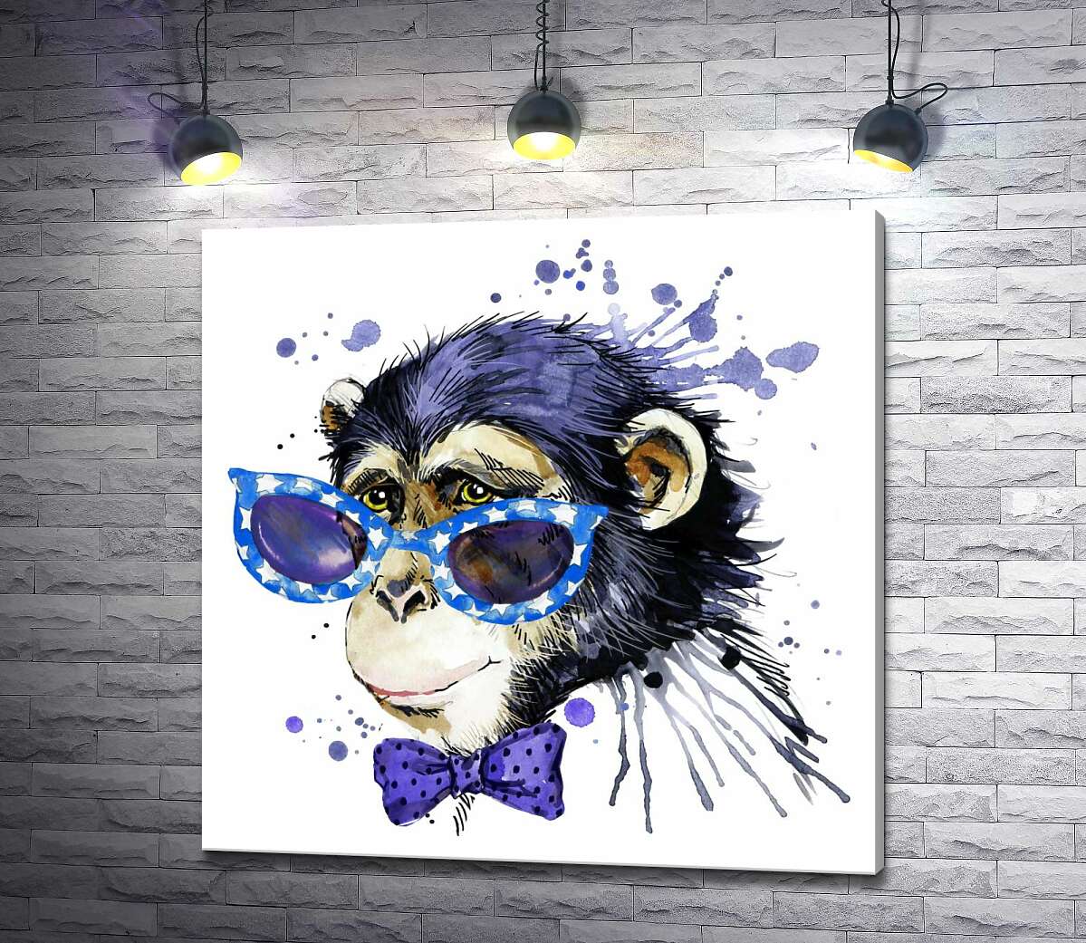 картина Силуэт обезьяны в синих очках и с бабочкой