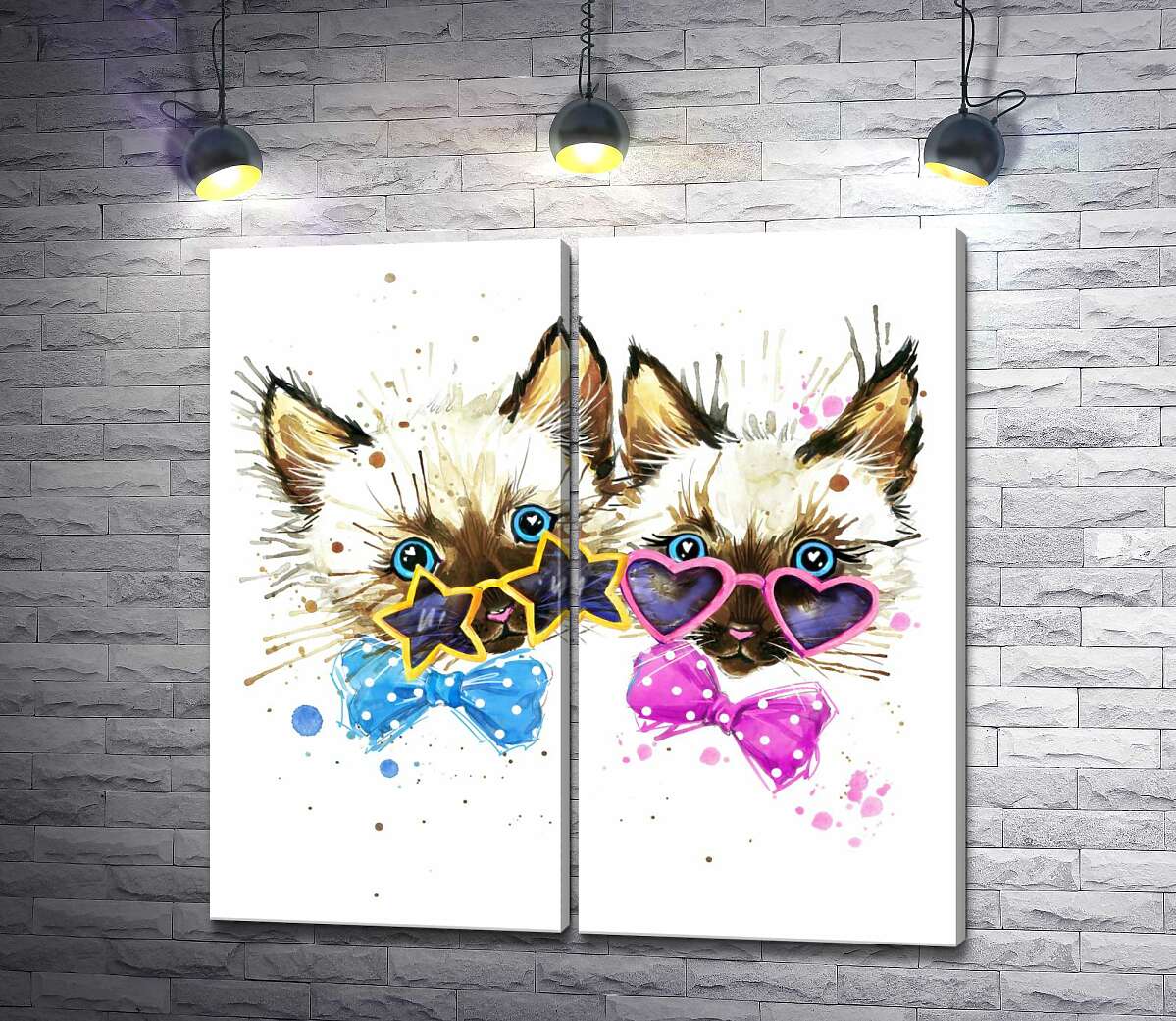 модульная картина Сиамские котята в очках и с бабочками