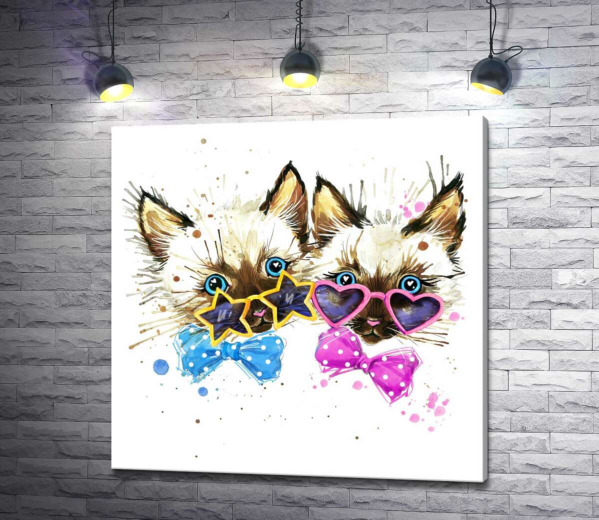 картина Сіамські кошенята в окулярах та з метеликами