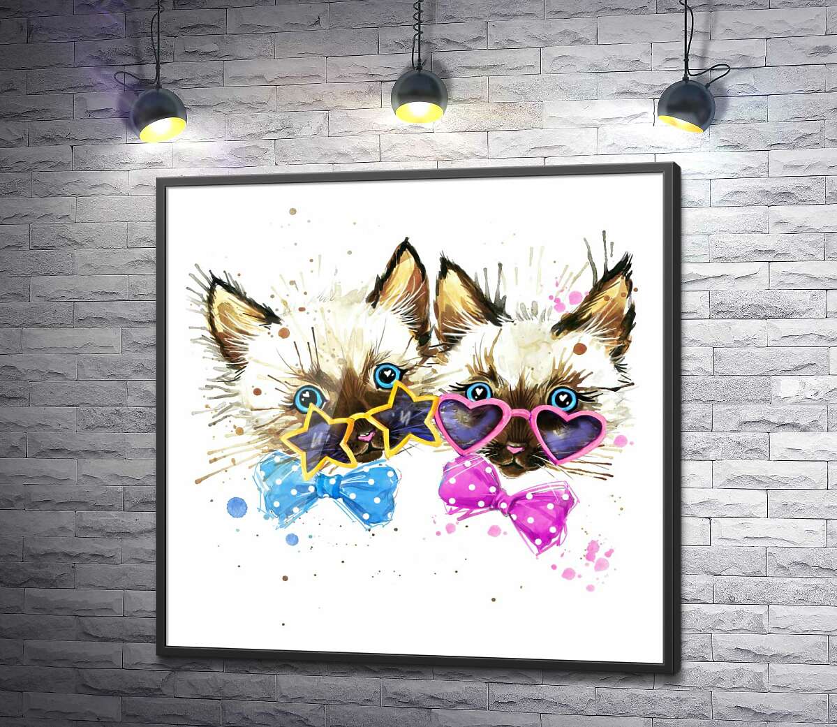 постер Сіамські кошенята в окулярах та з метеликами
