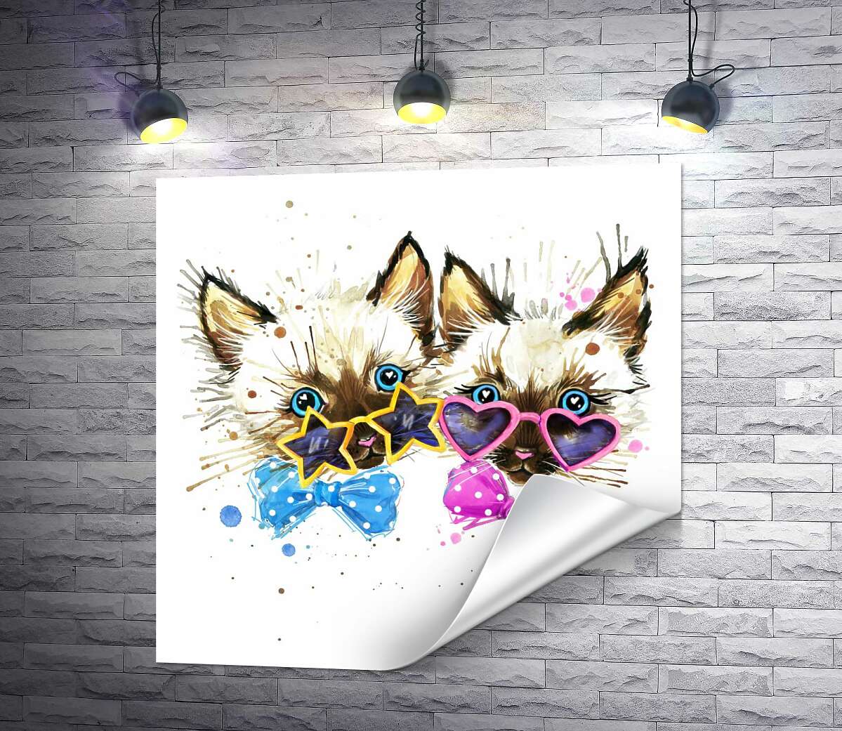 друк Сіамські кошенята в окулярах та з метеликами