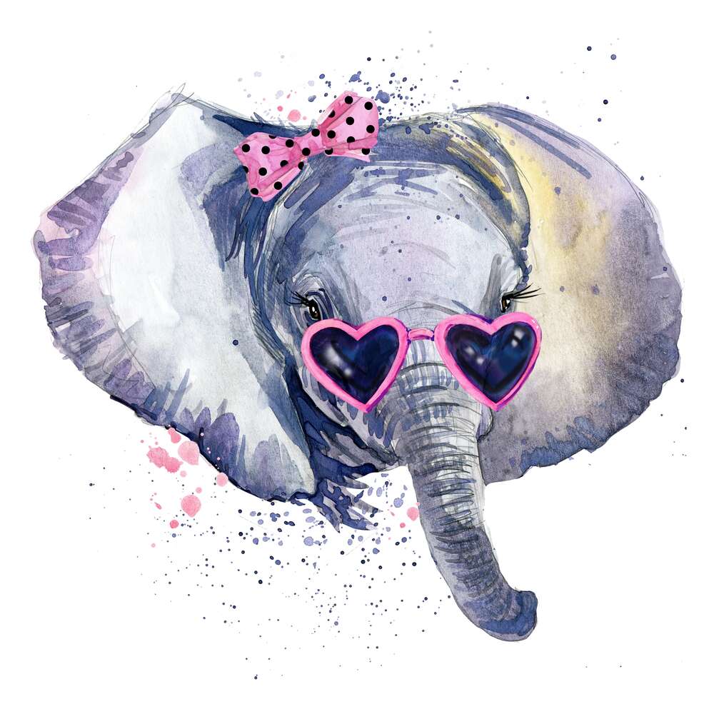 картина-постер Модная слониха в розовых очках