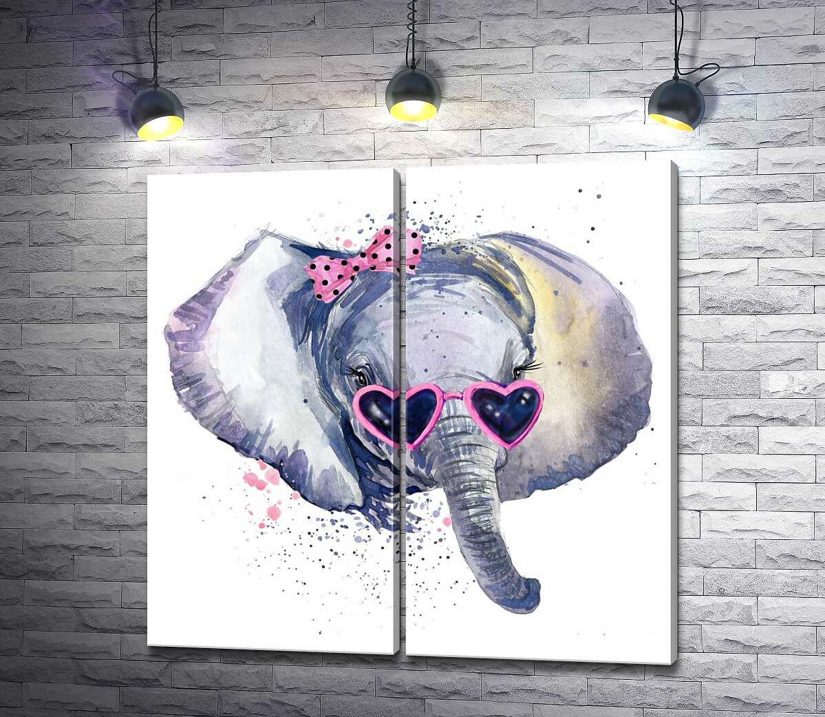 модульная картина Модная слониха в розовых очках