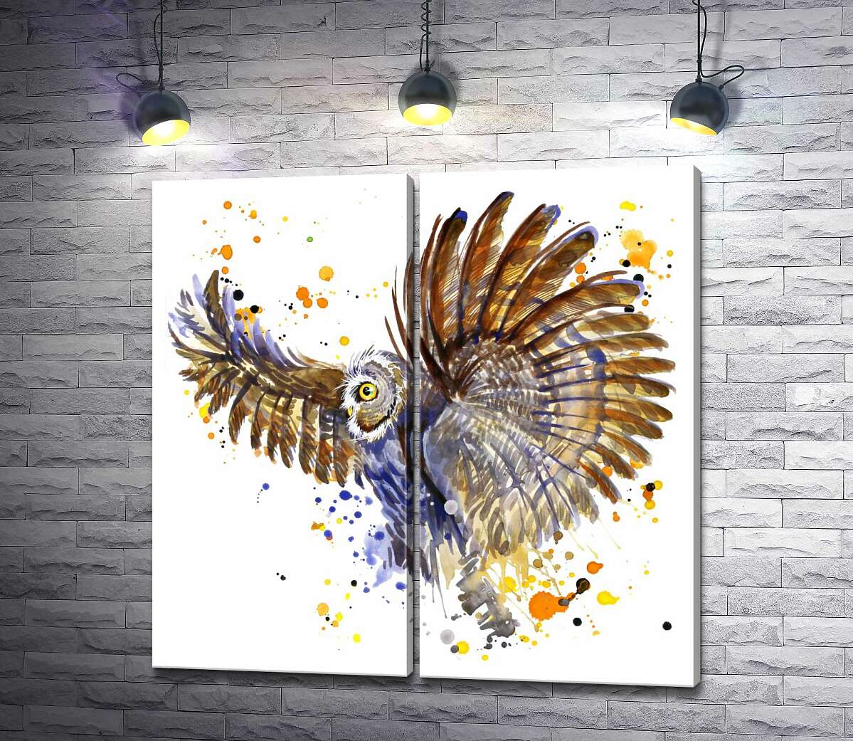 модульна картина Сова в польоті розкриває пишні віяла крил