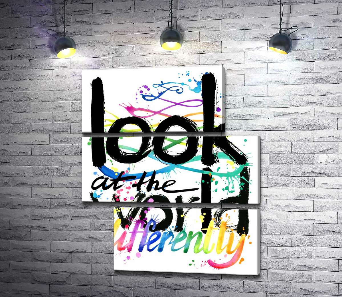 модульна картина Веселковий напис "look at the world differently" (Модуль №16)