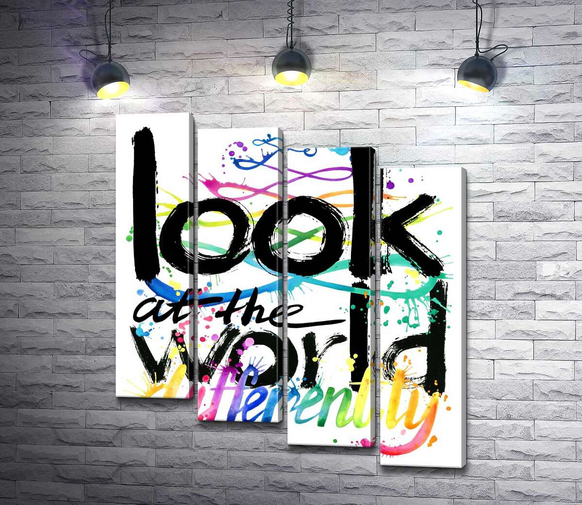 модульная картина Радужная надпись "look at the world differently" (Модуль №19)