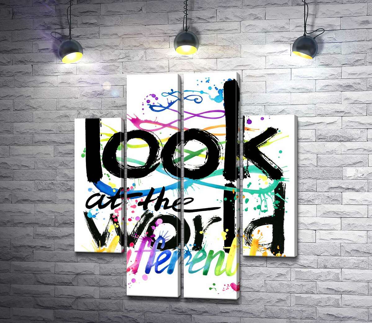 модульна картина Веселковий напис "look at the world differently" (Модуль №20)