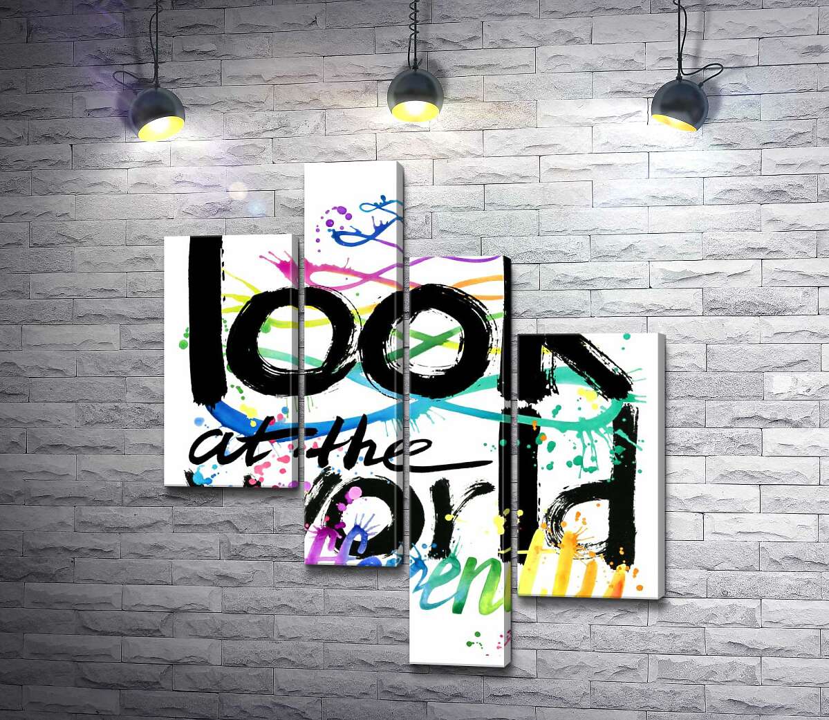 модульна картина Веселковий напис "look at the world differently" (Модуль №21)