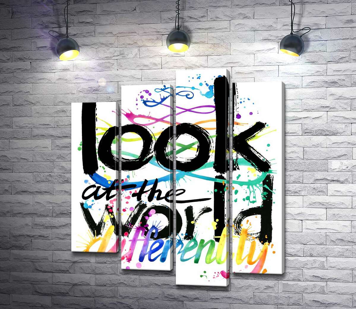 модульная картина Радужная надпись "look at the world differently" (Модуль №3)