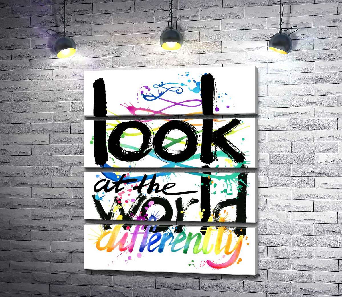 модульная картина Радужная надпись "look at the world differently" (Модуль №22)