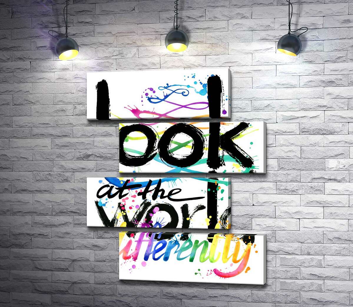 модульная картина Радужная надпись "look at the world differently" (Модуль №23)