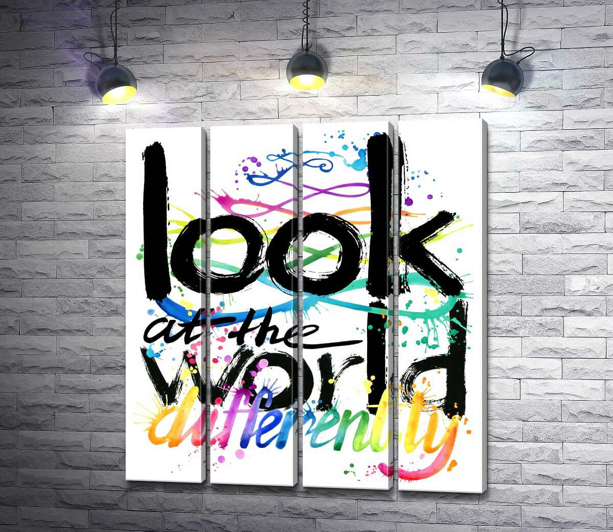 модульна картина Веселковий напис "look at the world differently" (Модуль №24)