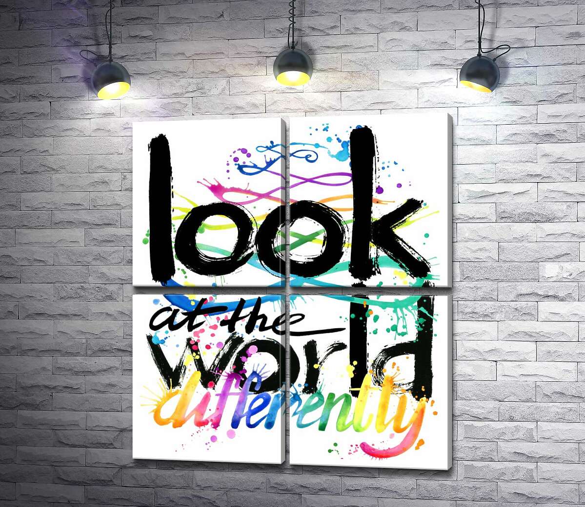 модульна картина Веселковий напис "look at the world differently" (Модуль №25)
