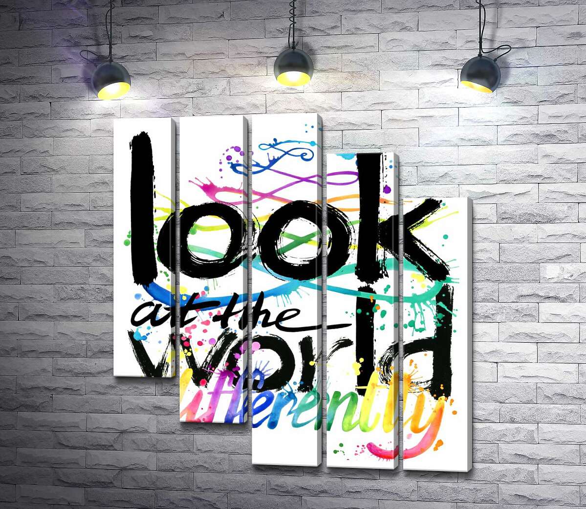 модульна картина Веселковий напис "look at the world differently" (Модуль №28)