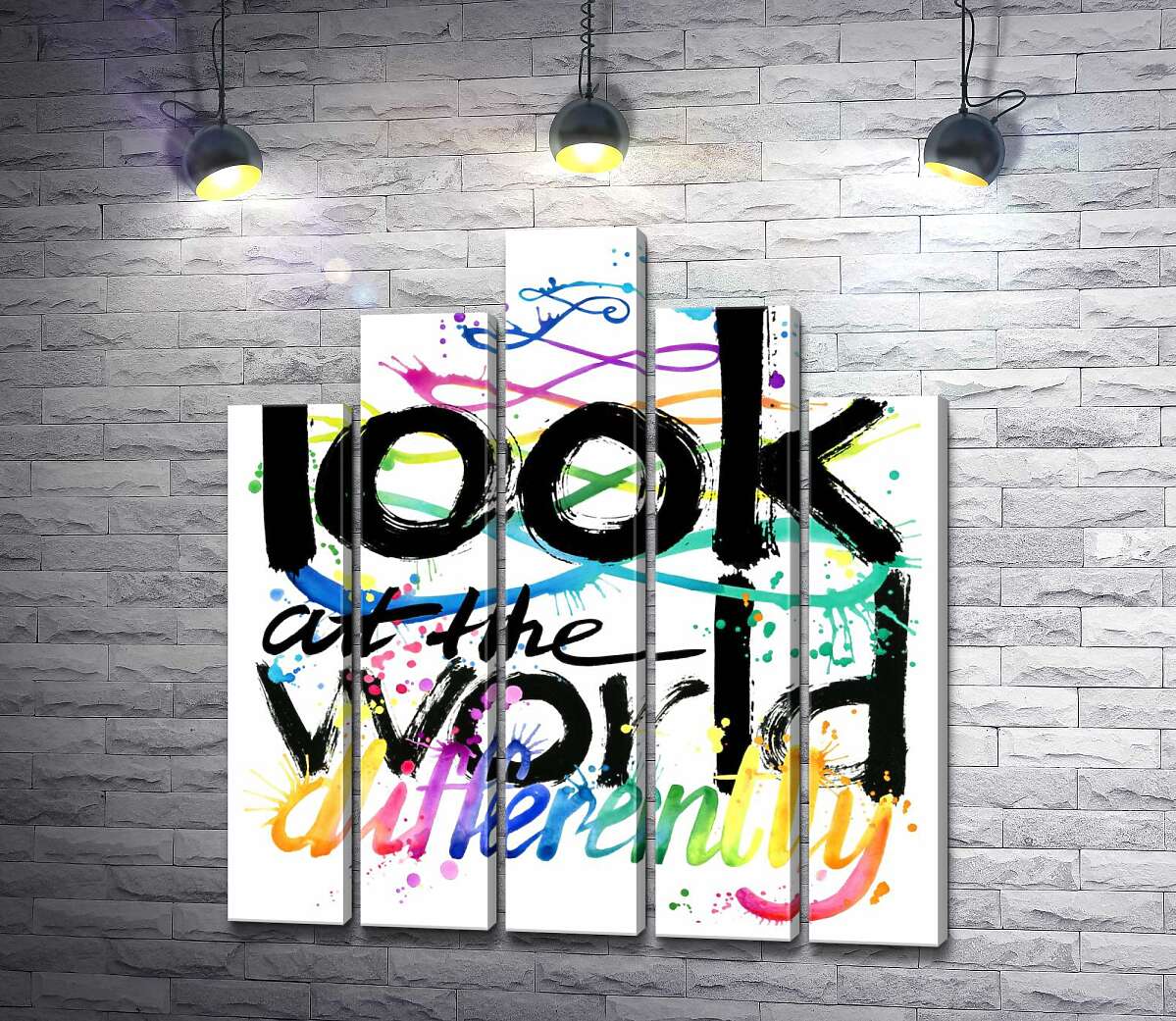 модульна картина Веселковий напис "look at the world differently" (Модуль №29)