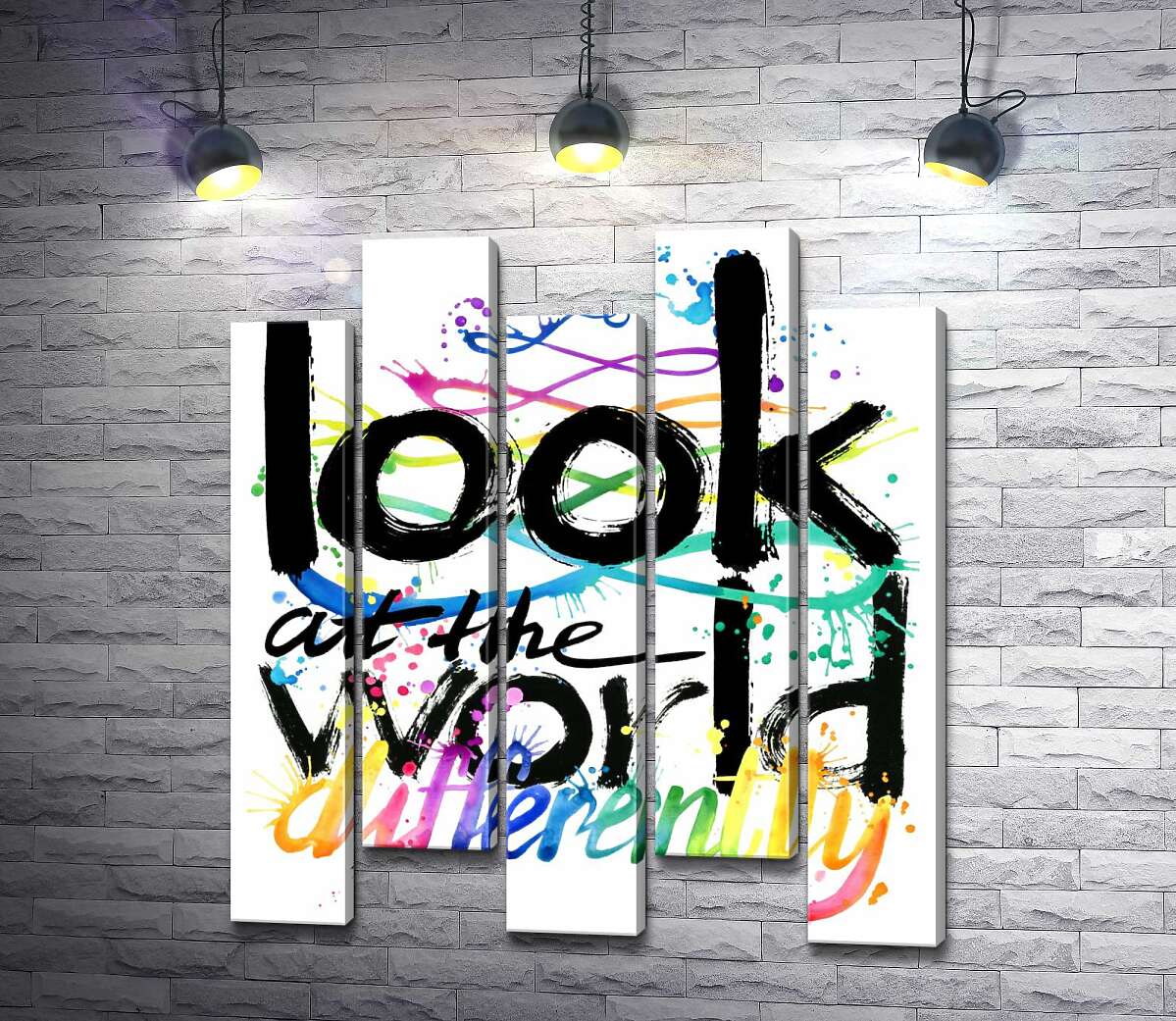 модульна картина Веселковий напис "look at the world differently" (Модуль №30)
