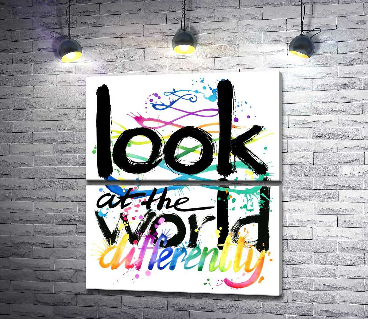 модульная картина Радужная надпись "look at the world differently" (Модуль №7)