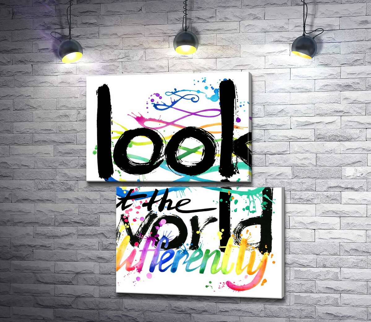 модульная картина Радужная надпись "look at the world differently" (Модуль №8)