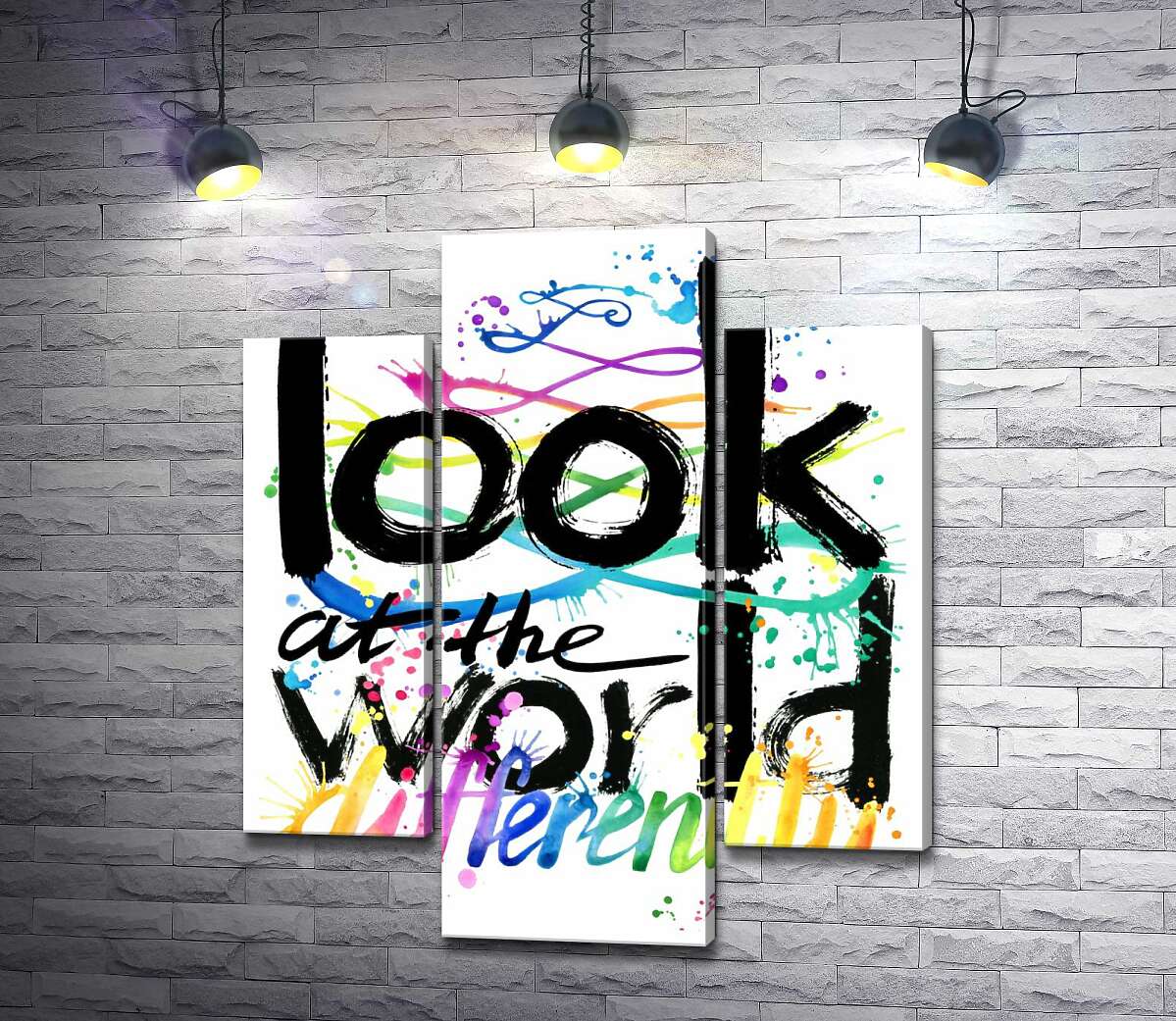 модульная картина Радужная надпись "look at the world differently" (Модуль №10)