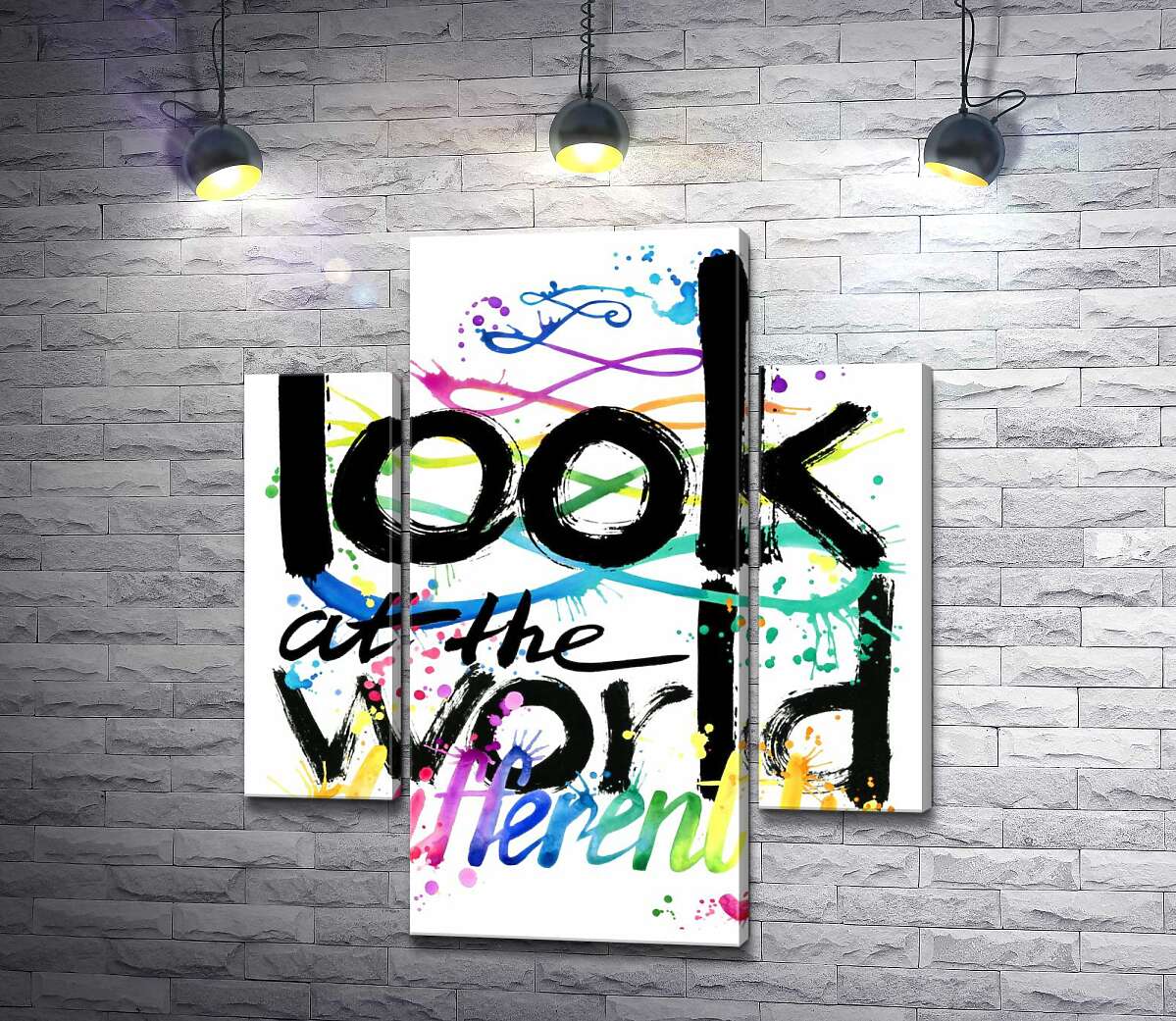 модульная картина Радужная надпись "look at the world differently" (Модуль №5)