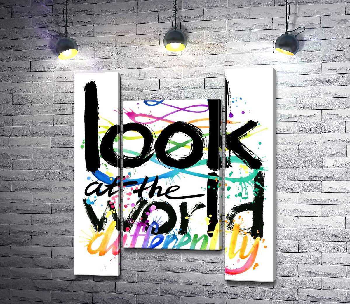модульная картина Радужная надпись "look at the world differently" (Модуль №11)