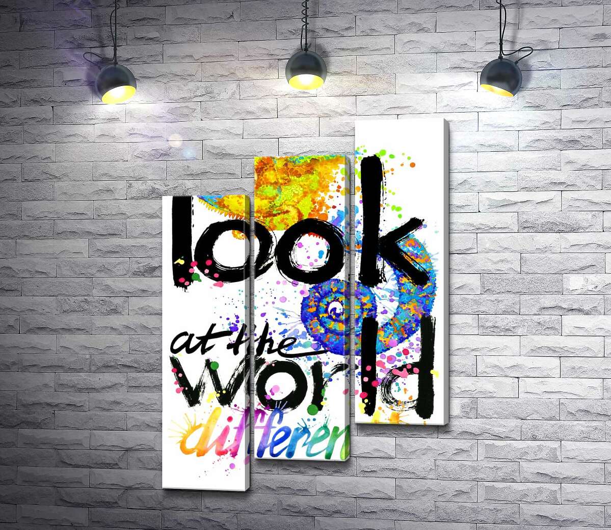 модульна картина Напис "look at the world differently" з силуетом хамелеона (Модуль №14)