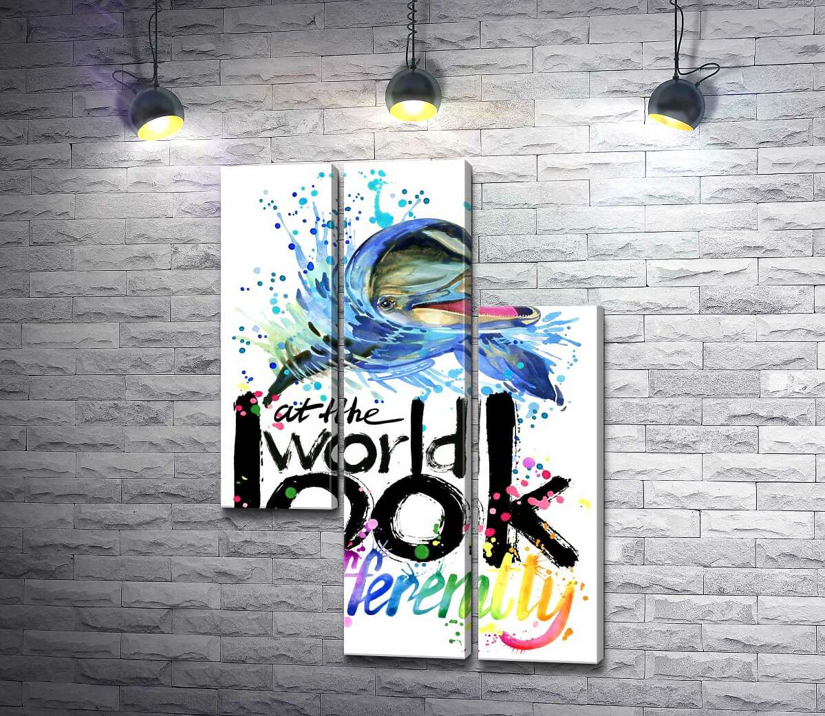 модульна картина Веселий дельфін з написом "look at the world differently" (Модуль №13)