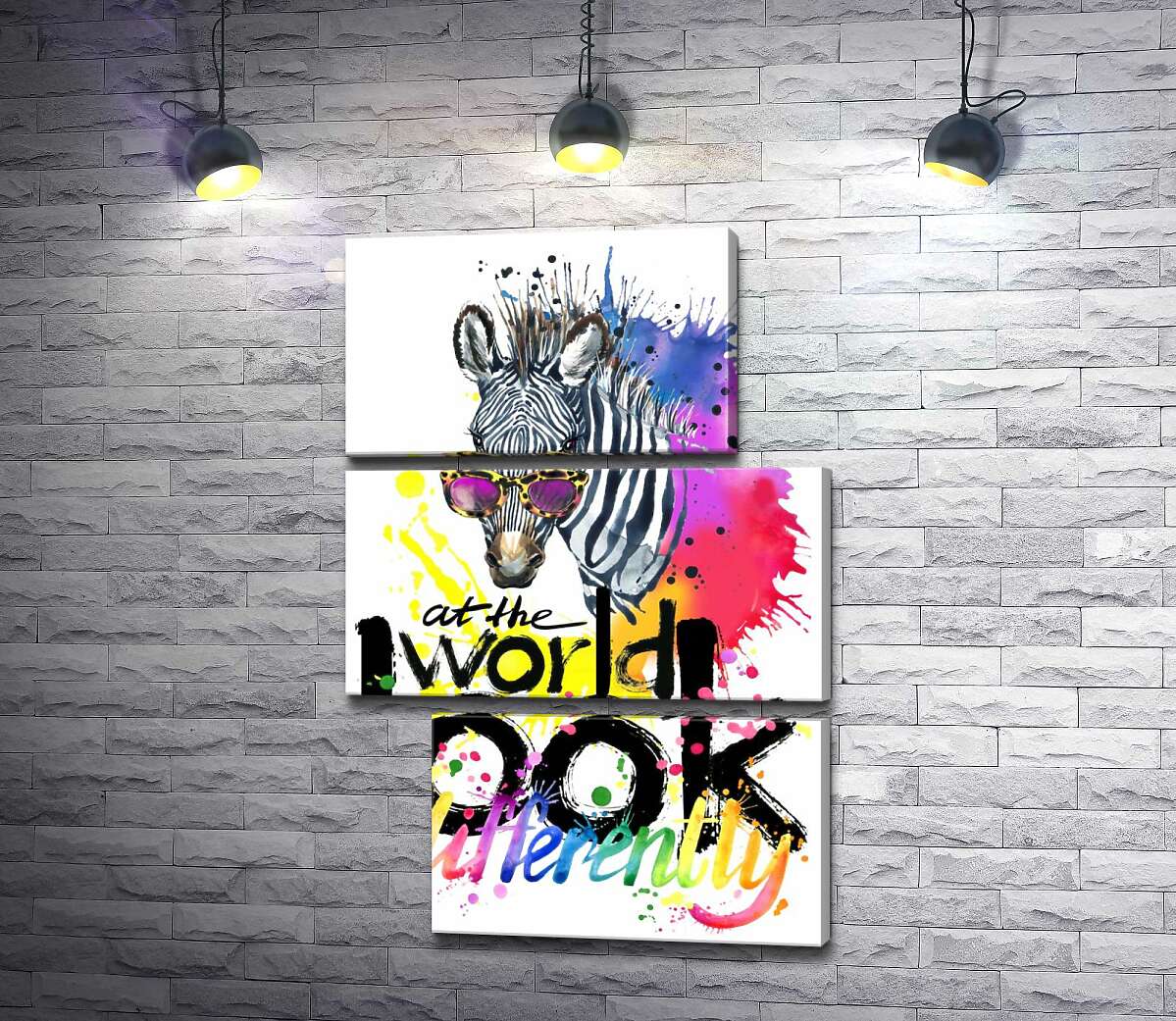 модульна картина Стильна зебра в окулярах з написом "look at the world differently" (Модуль №16)
