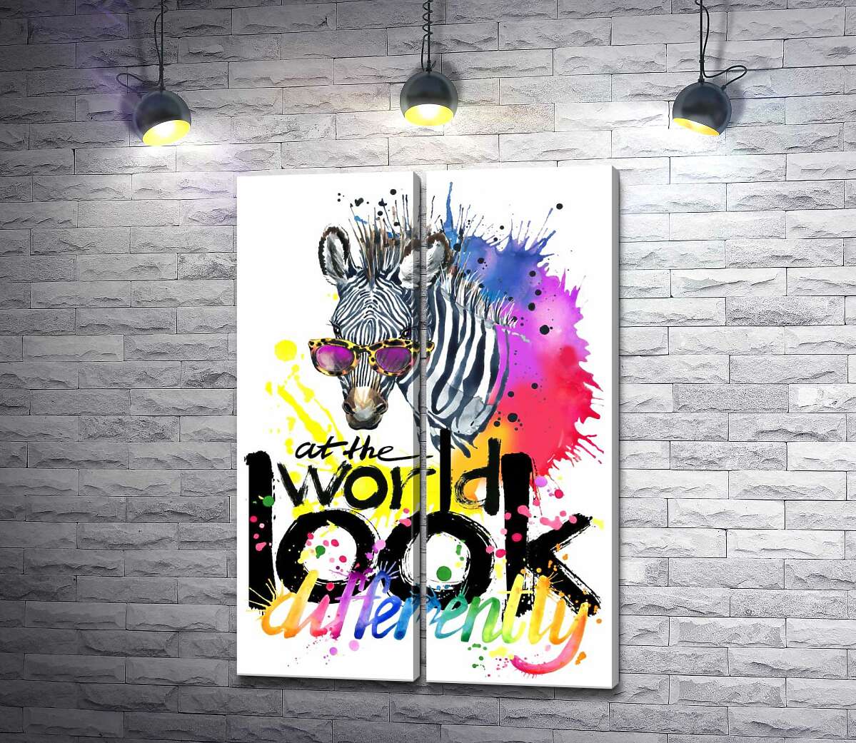 модульная картина Стильная зебра в очках с надписью "look at the world differently"