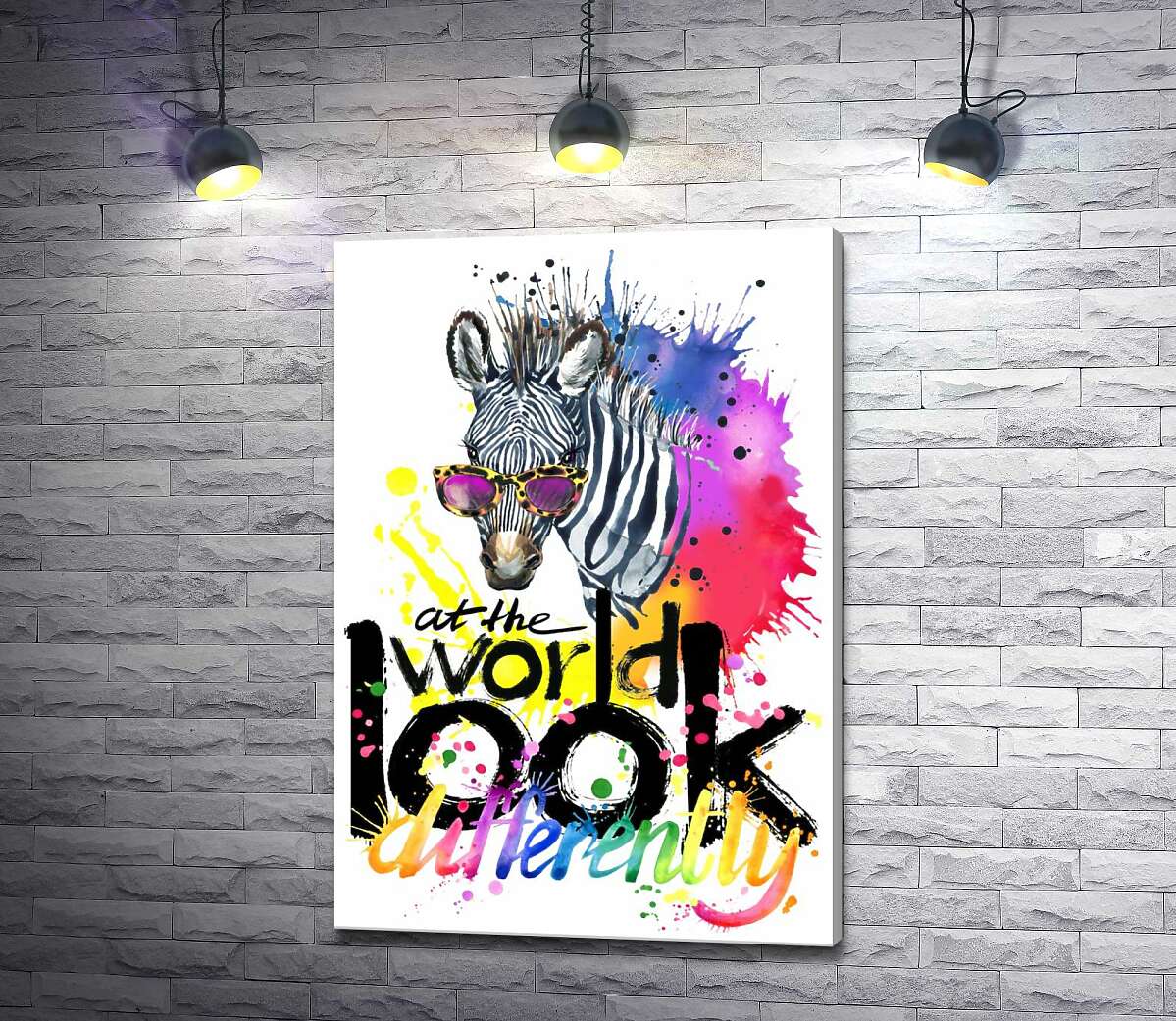 картина Стильна зебра в окулярах з написом "look at the world differently"