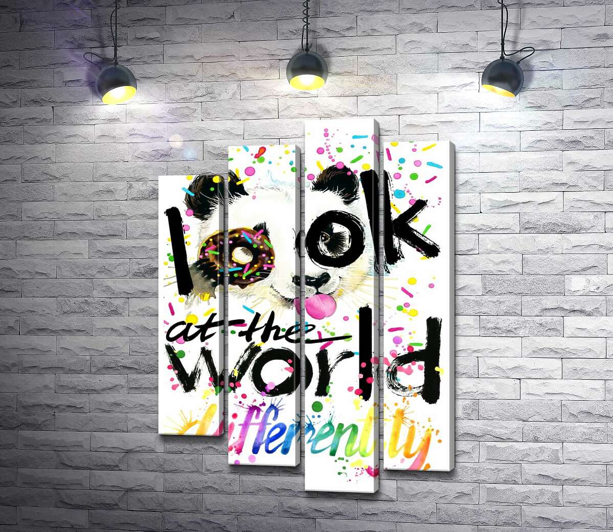 модульна картина Весела панда з донатсом та написом "look at the world differently" (Модуль №3)