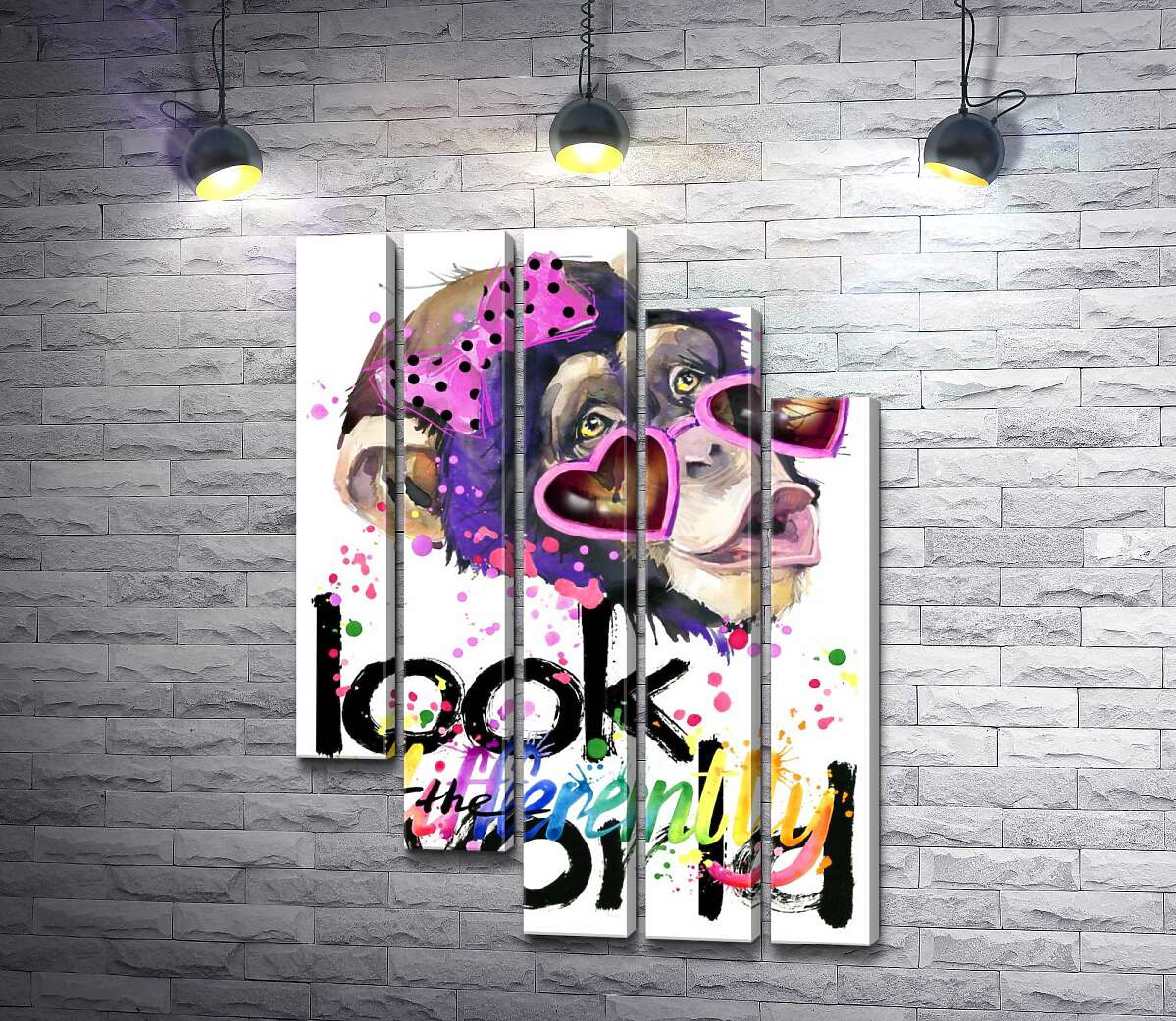 модульна картина Романтична мавпа в окулярах та напис "look at the world differently" (Модуль №28)