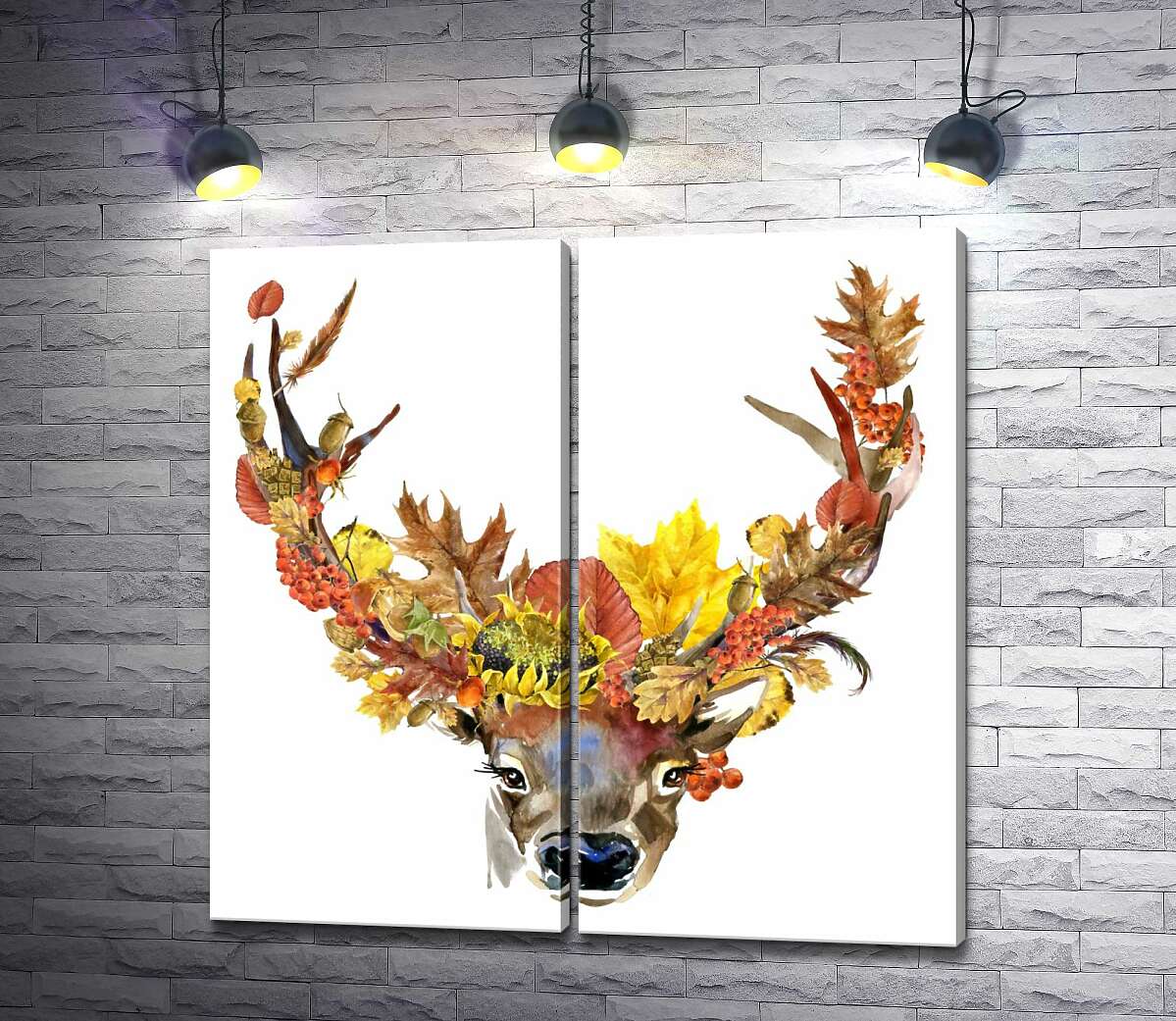 модульная картина Рога оленя украшены осенними дарами леса