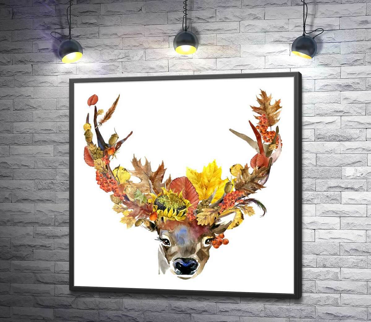постер Рога оленя украшены осенними дарами леса