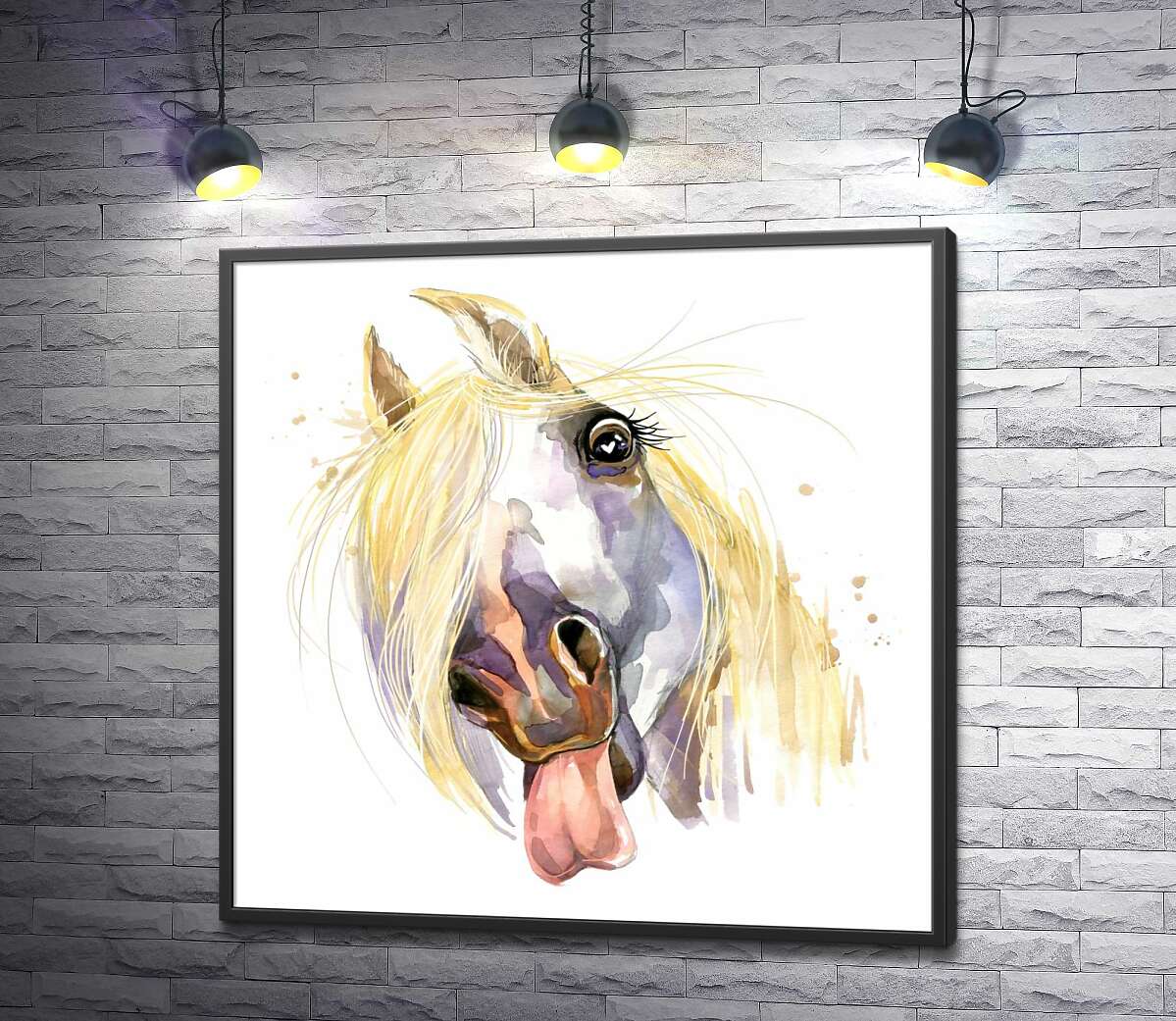 постер Белый конь показывает язык