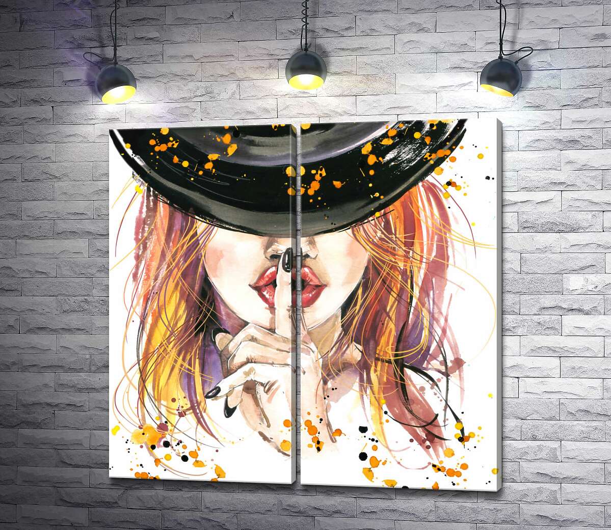 модульна картина Руда дівчина в чорній шляпі приховує секрет