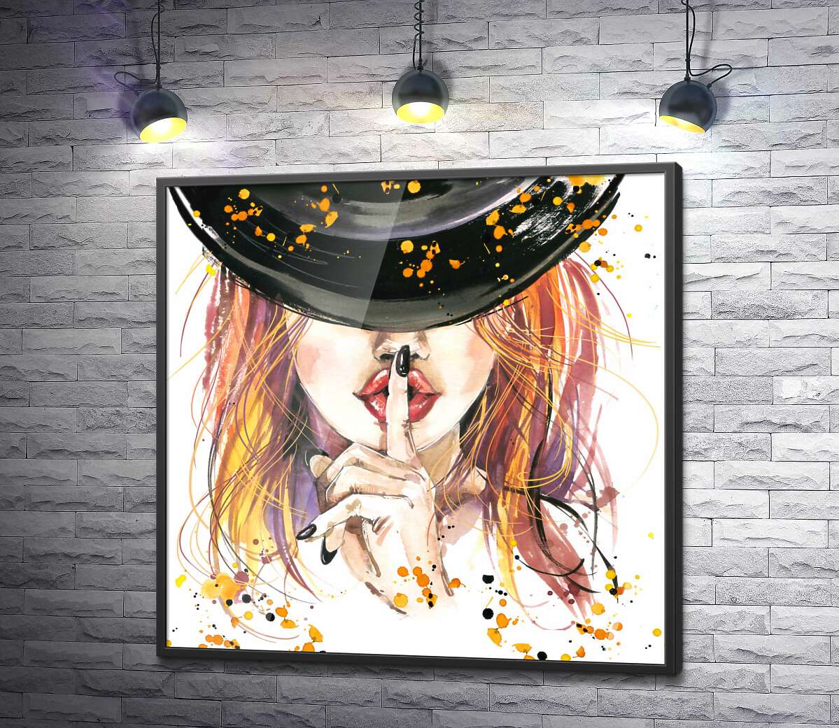 постер Рыжая девушка в черной шляпе таит секрет