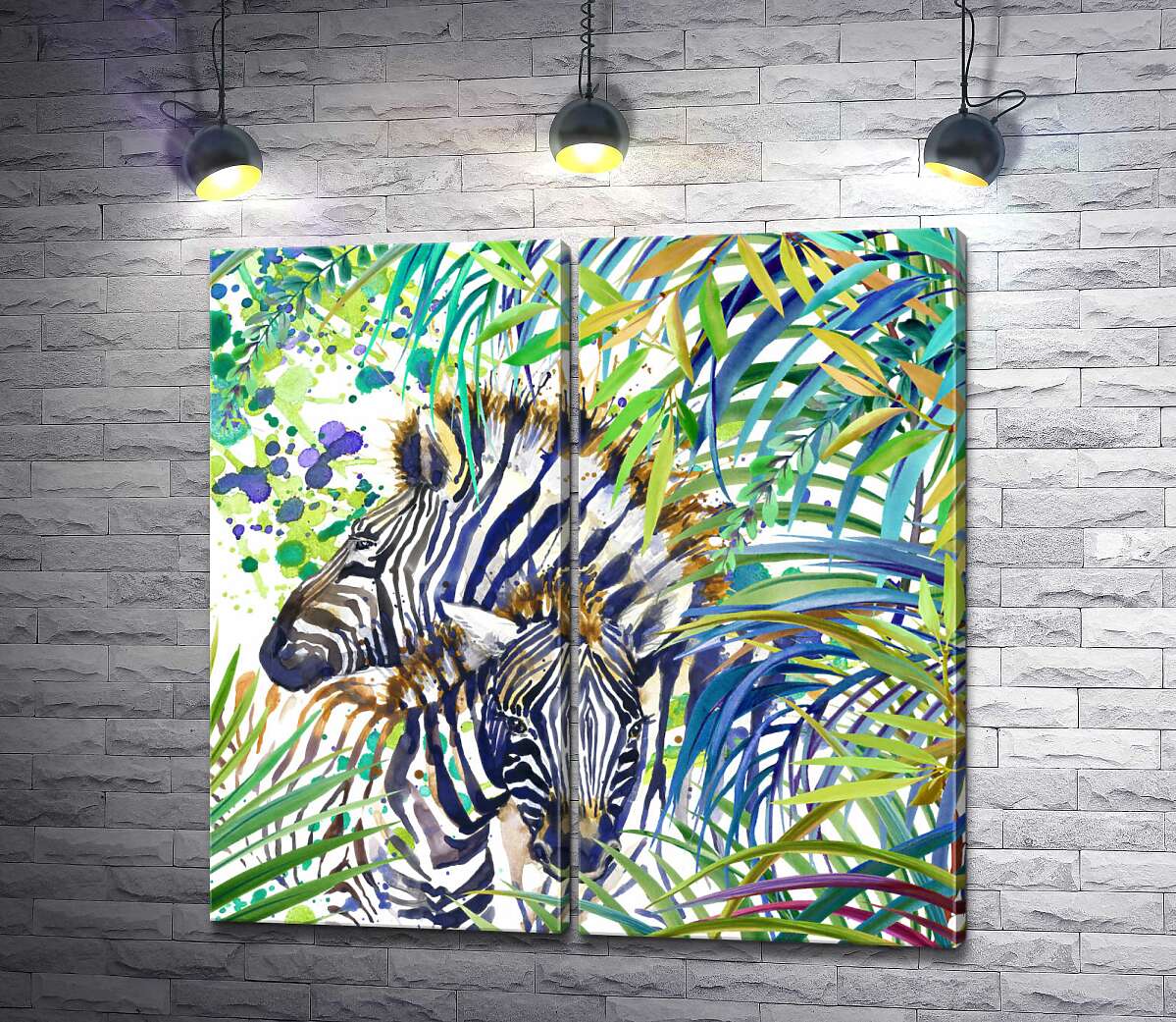 модульная картина Полосатые зебры спрятались среди джунглей