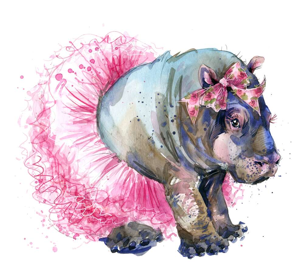картина-постер Неповоротливая бегемотиха в розовой пачке балерины