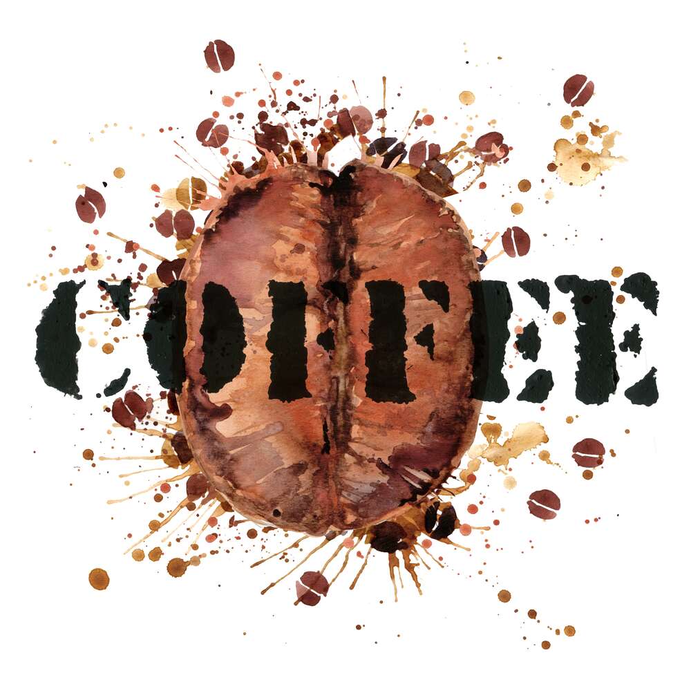 картина-постер Надпись "coffee" на фоне кофейного зерна