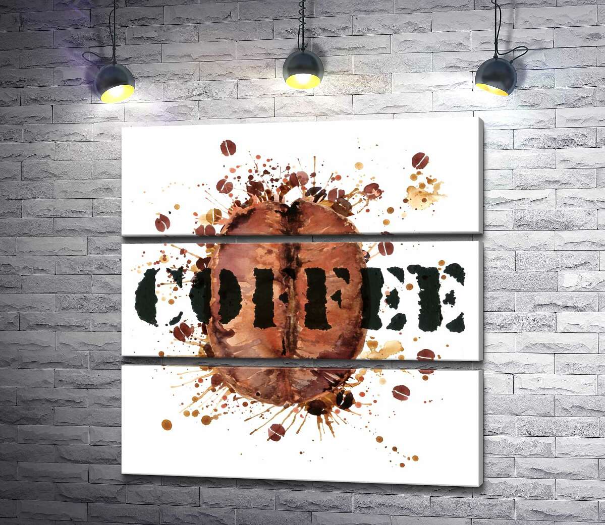 модульна картина Напис "coffee" на фоні кавового зерна (Модуль №15)