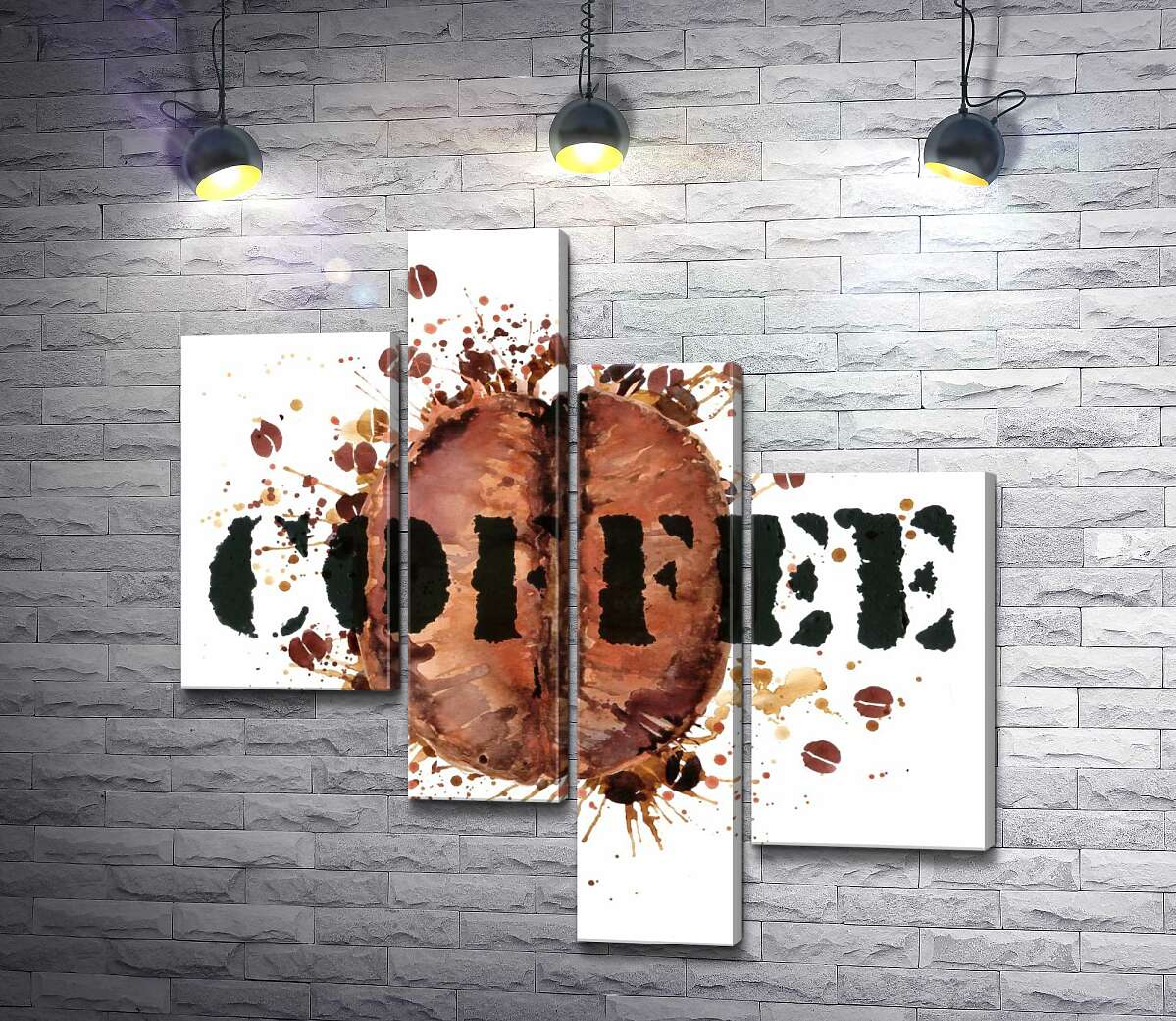 модульна картина Напис "coffee" на фоні кавового зерна (Модуль №21)