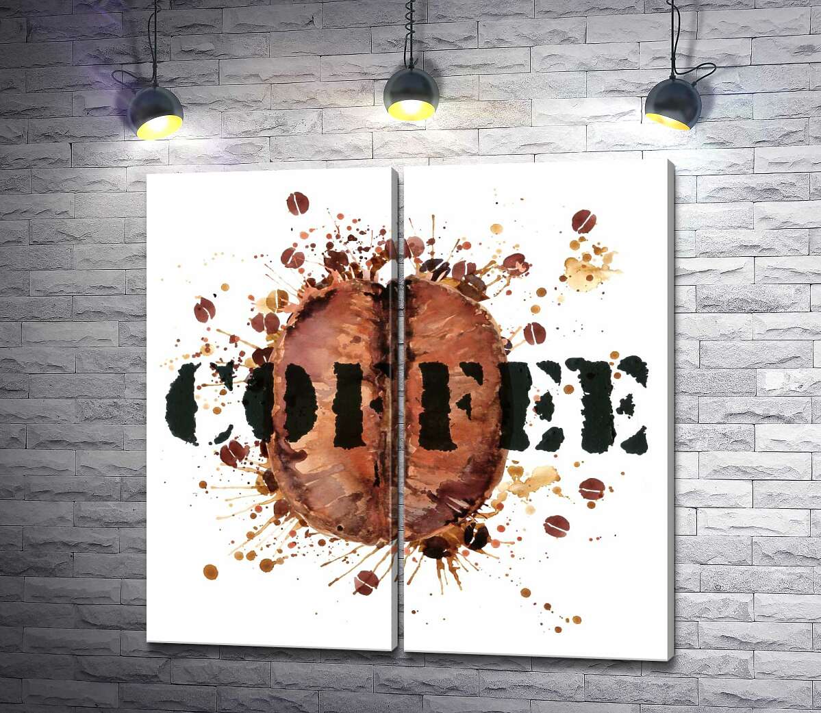 модульная картина Надпись "coffee" на фоне кофейного зерна