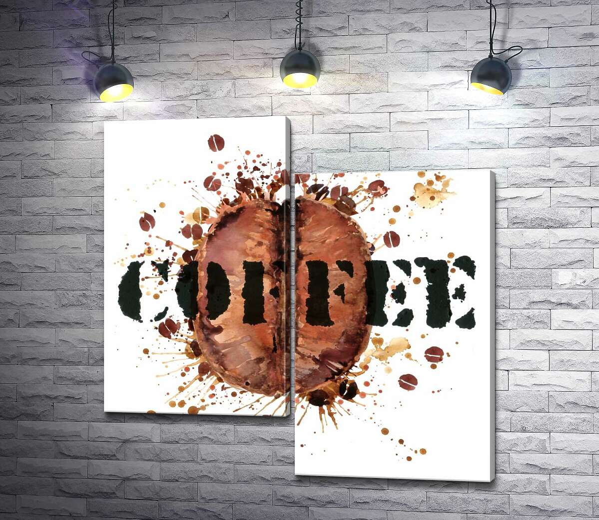 модульная картина Надпись "coffee" на фоне кофейного зерна (Модуль №9)
