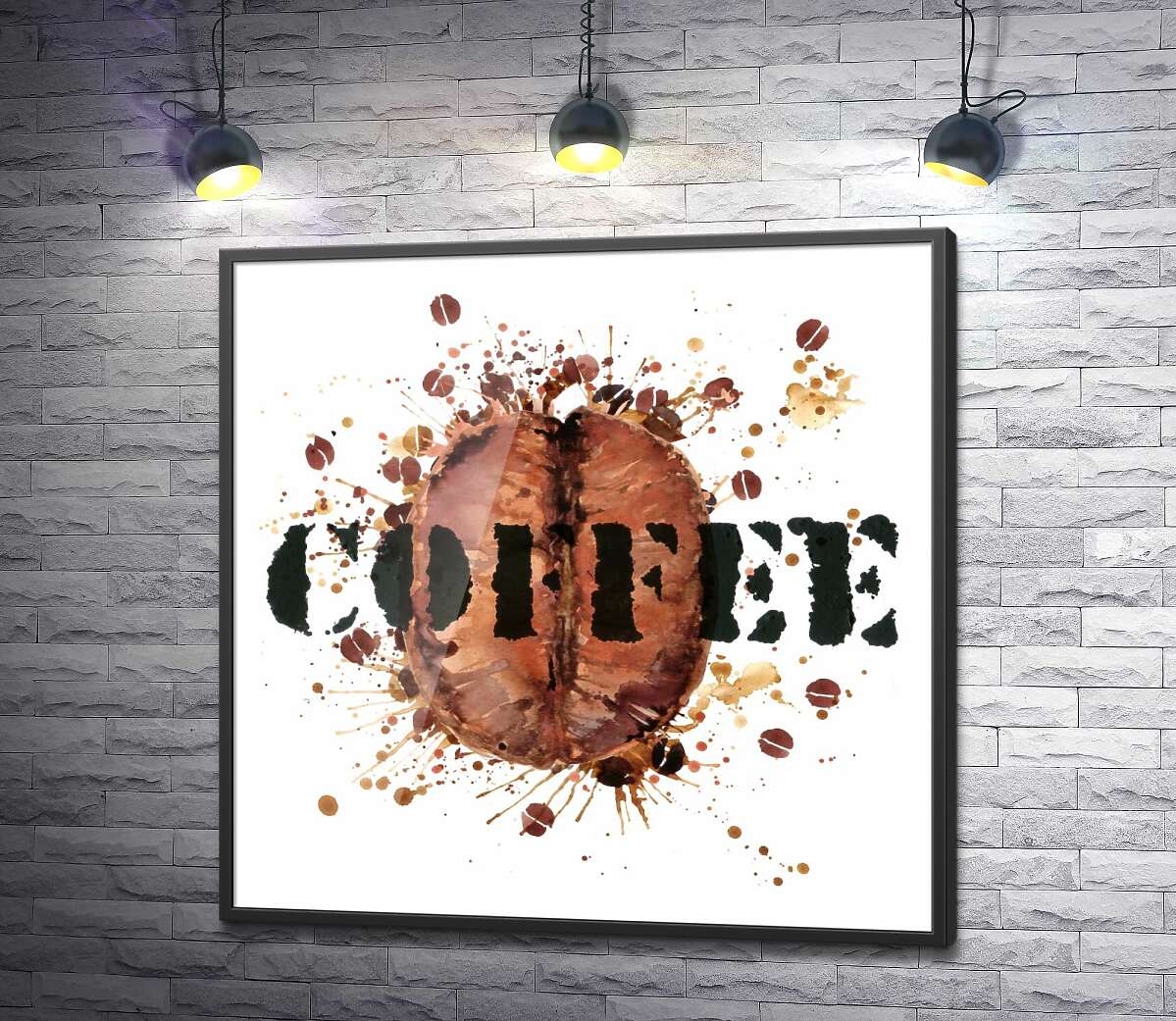 постер Надпись "coffee" на фоне кофейного зерна