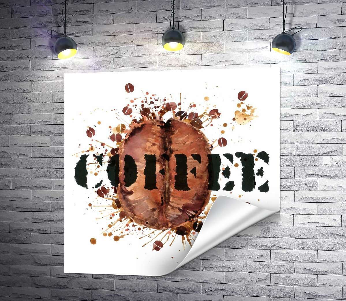 печать Надпись "coffee" на фоне кофейного зерна